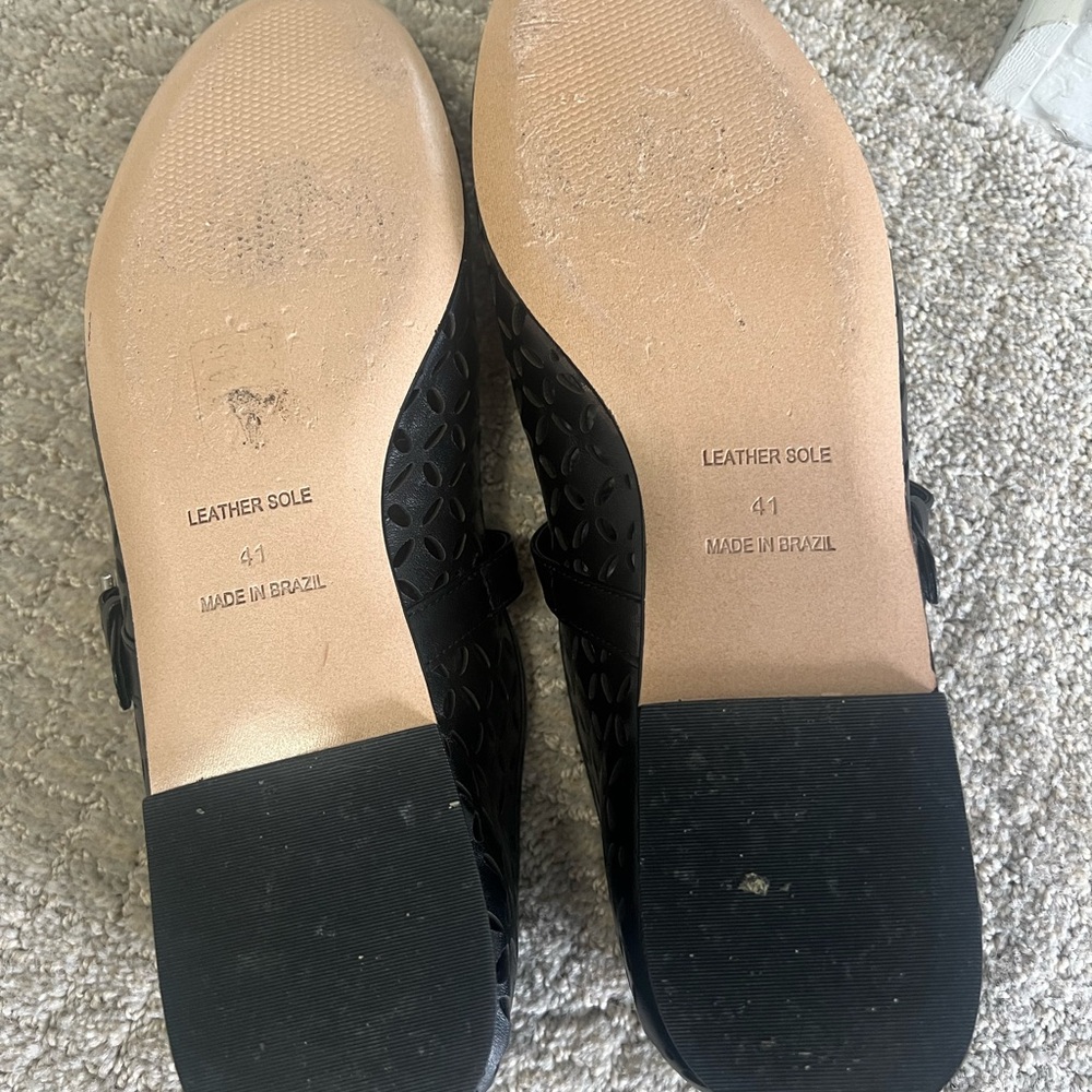 Anthropologie Black Laser-Cut Mary Jane Flats with Buckle - Picture 5 of 6